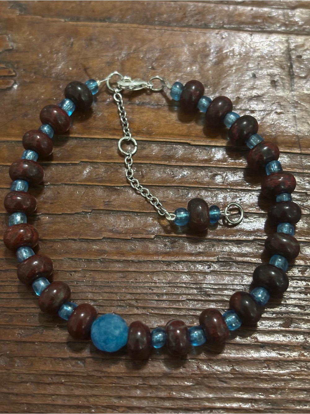 Handcrafted Blue and Burgundy Beaded Bracelet - Women Jewelry